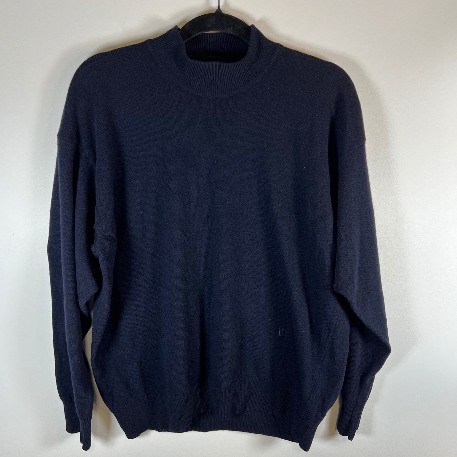 Valentino Studio Vtg Men's Mock Neck Sweater Navy Blue Size Xl *Flawed* Deisgner